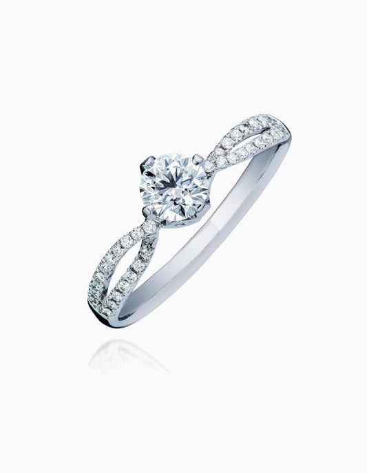 Elegant 1 Ct. - Round Cut Diamond - Twisted Band Double Halo Engagement Ring - 10K White Gold