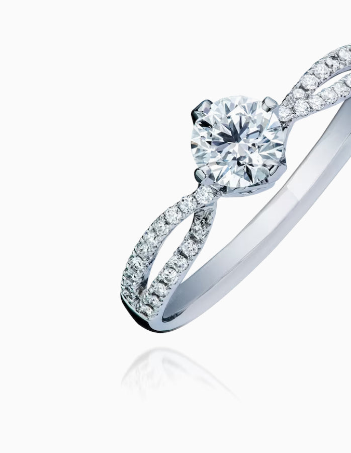 Elegant 1 Ct. - Round Cut Diamond - Twisted Band Double Halo Engagement Ring - 10K White Gold