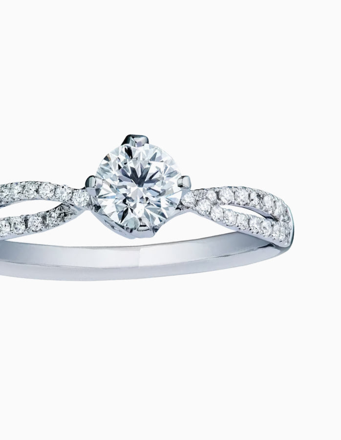 Elegant 1 Ct. - Round Cut Diamond - Twisted Band Double Halo Engagement Ring - 10K White Gold