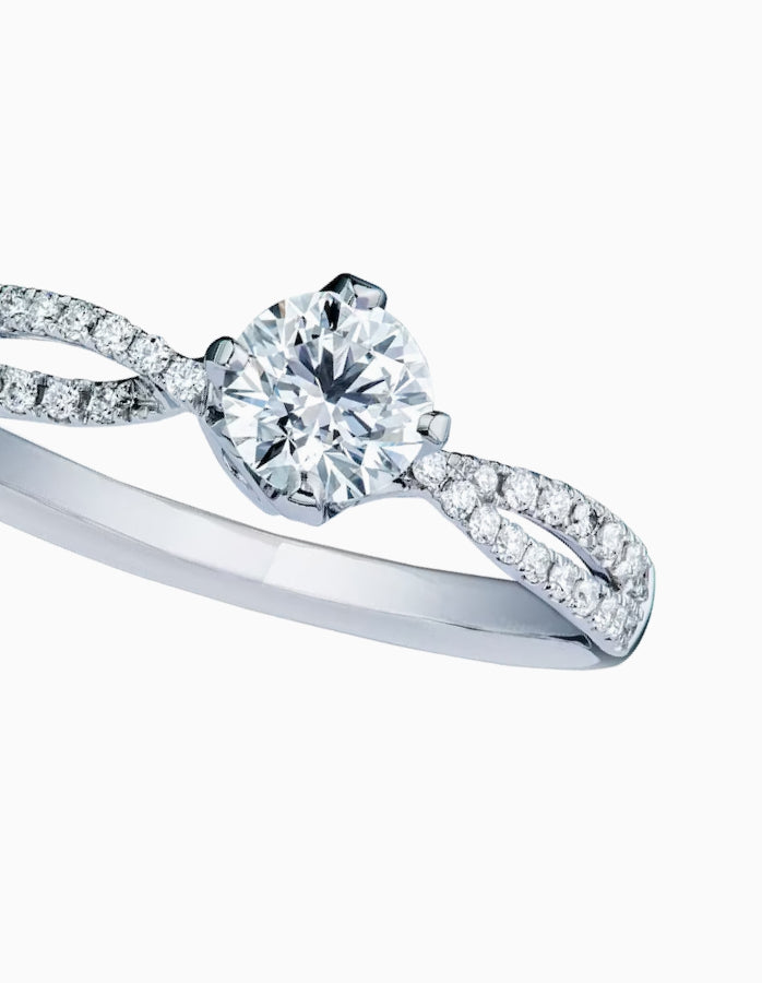 Elegant 1 Ct. - Round Cut Diamond - Twisted Band Double Halo Engagement Ring - 10K White Gold