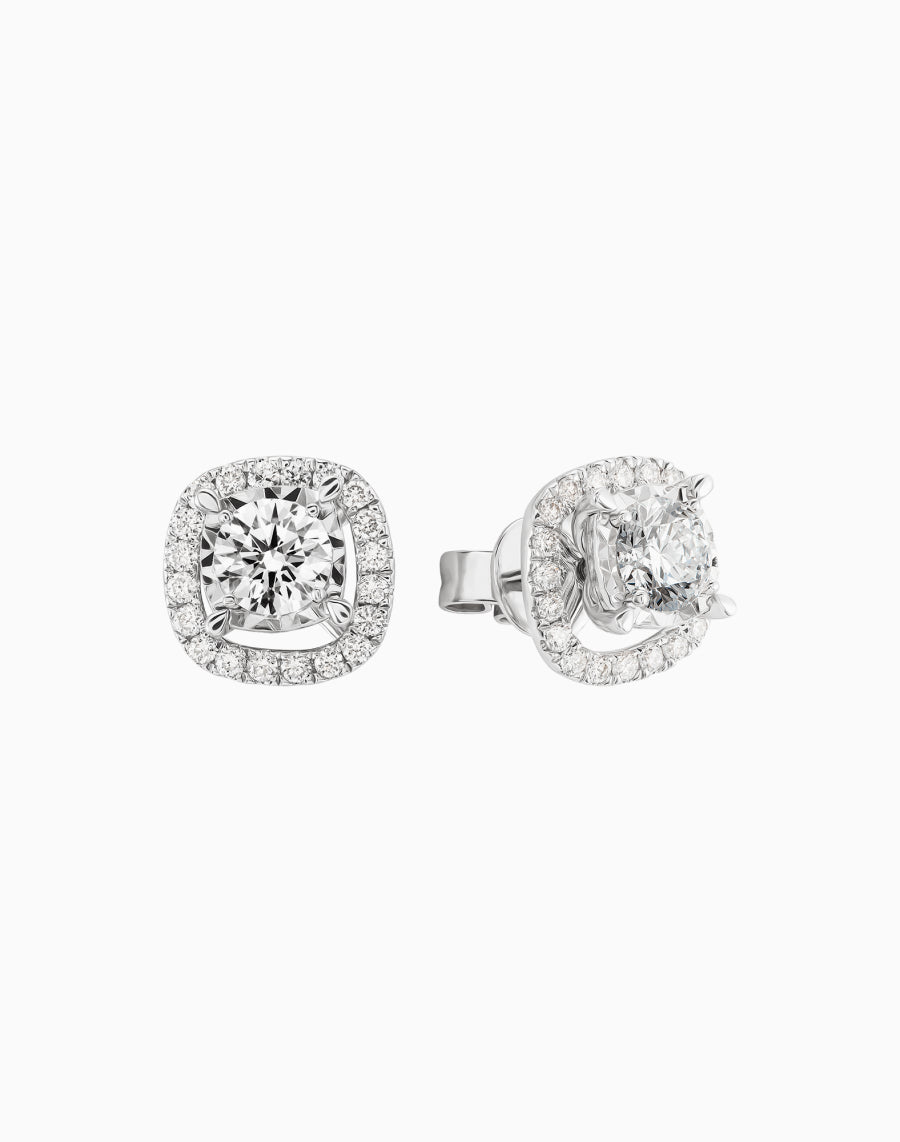 3.0 CT. T.W. Cushion Shaped Diamond Halo Stud Earrings in 18K White Gold