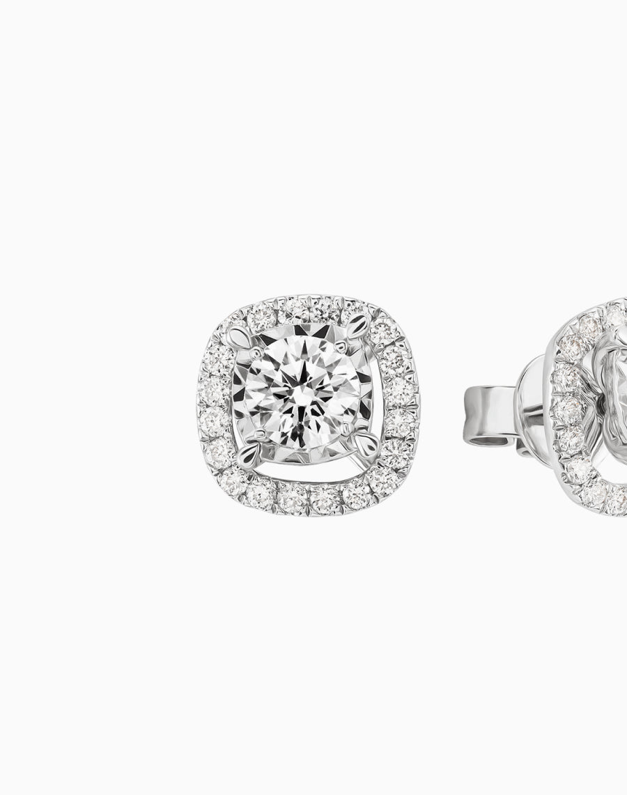 3.0 CT. T.W. Cushion Shaped Diamond Halo Stud Earrings in 18K White Gold