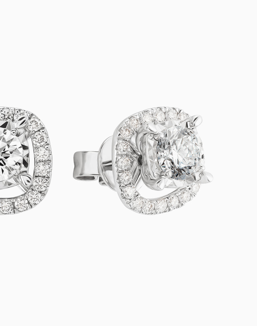 3.0 CT. T.W. Cushion Shaped Diamond Halo Stud Earrings in 18K White Gold