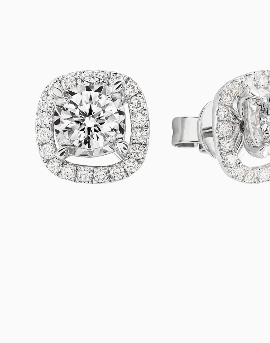 3.0 CT. T.W. Cushion Shaped Diamond Halo Stud Earrings in 18K White Gold