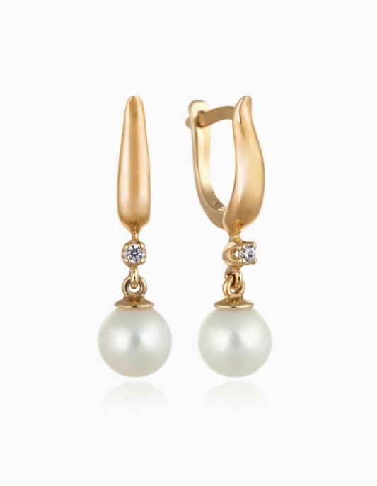 Gold Earrings With Pearls And Diamonds