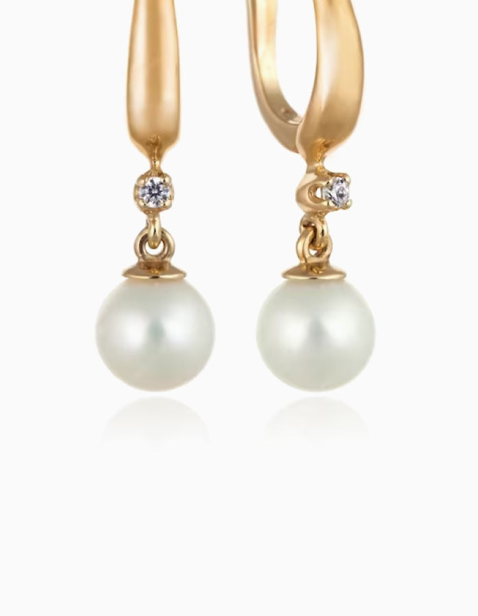 Gold Earrings With Pearls And Diamonds