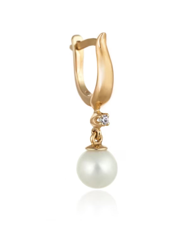 Gold Earrings With Pearls And Diamonds