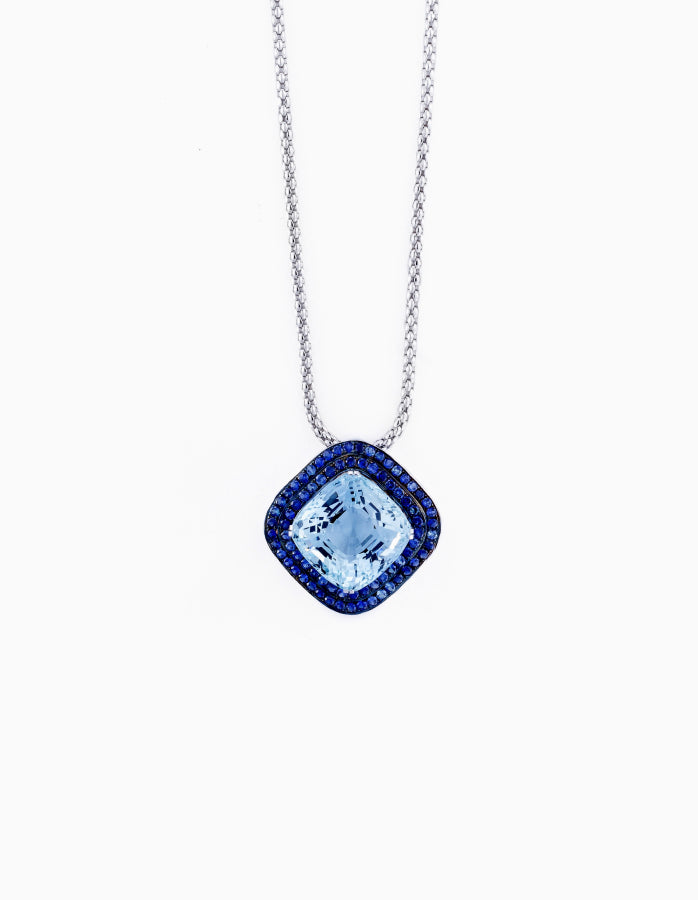 9kt White Gold Necklace With Sapphire And Blue Topaz Pendant