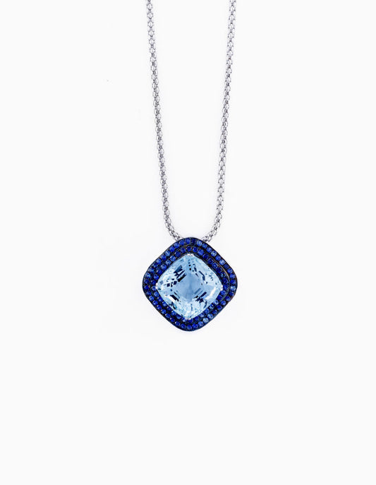 9kt White Gold Necklace With Sapphire And Blue Topaz Pendant