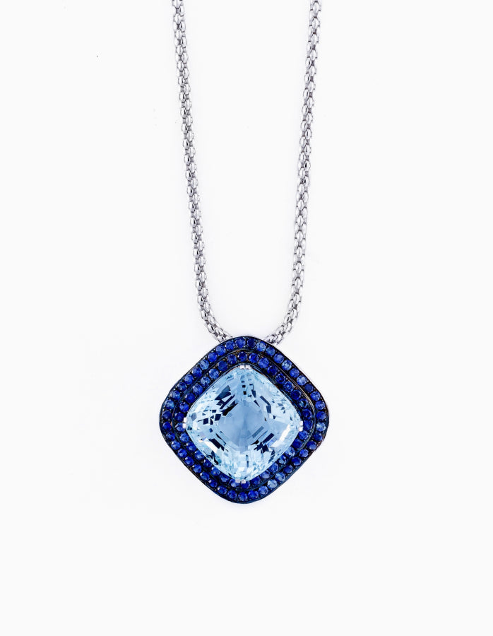 9kt White Gold Necklace With Sapphire And Blue Topaz Pendant