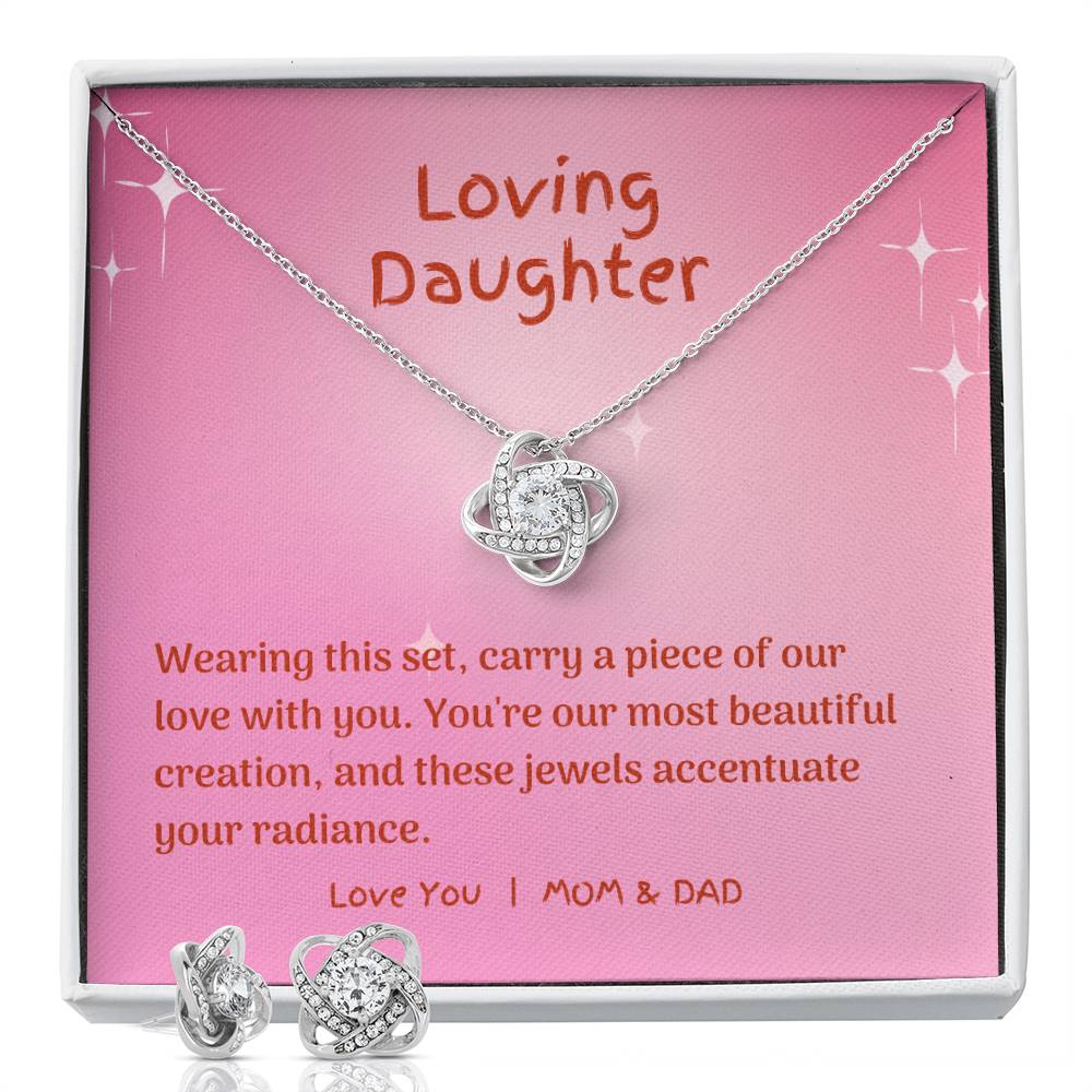 Gift For Daughters: Love Knot Necklace and Earring Set