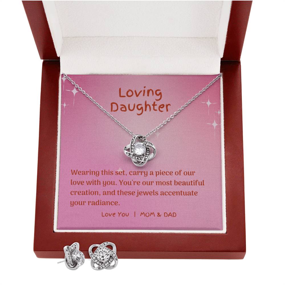 Gift For Daughters: Love Knot Necklace and Earring Set