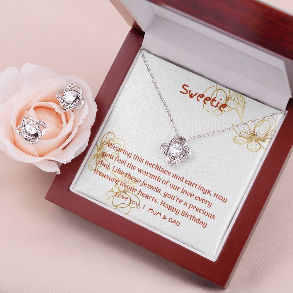 Bond of Eternity: Love Knot Necklace and Earring Set for Daughters