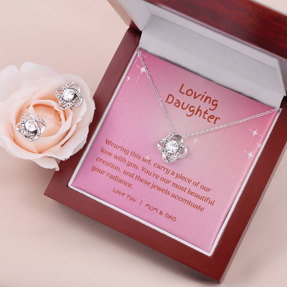 Gift For Daughters: Love Knot Necklace and Earring Set