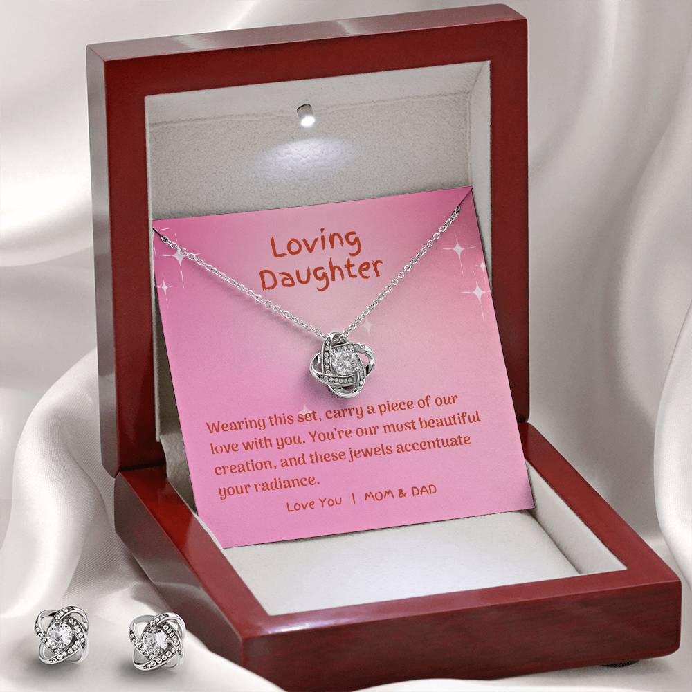 Gift For Daughters: Love Knot Necklace and Earring Set