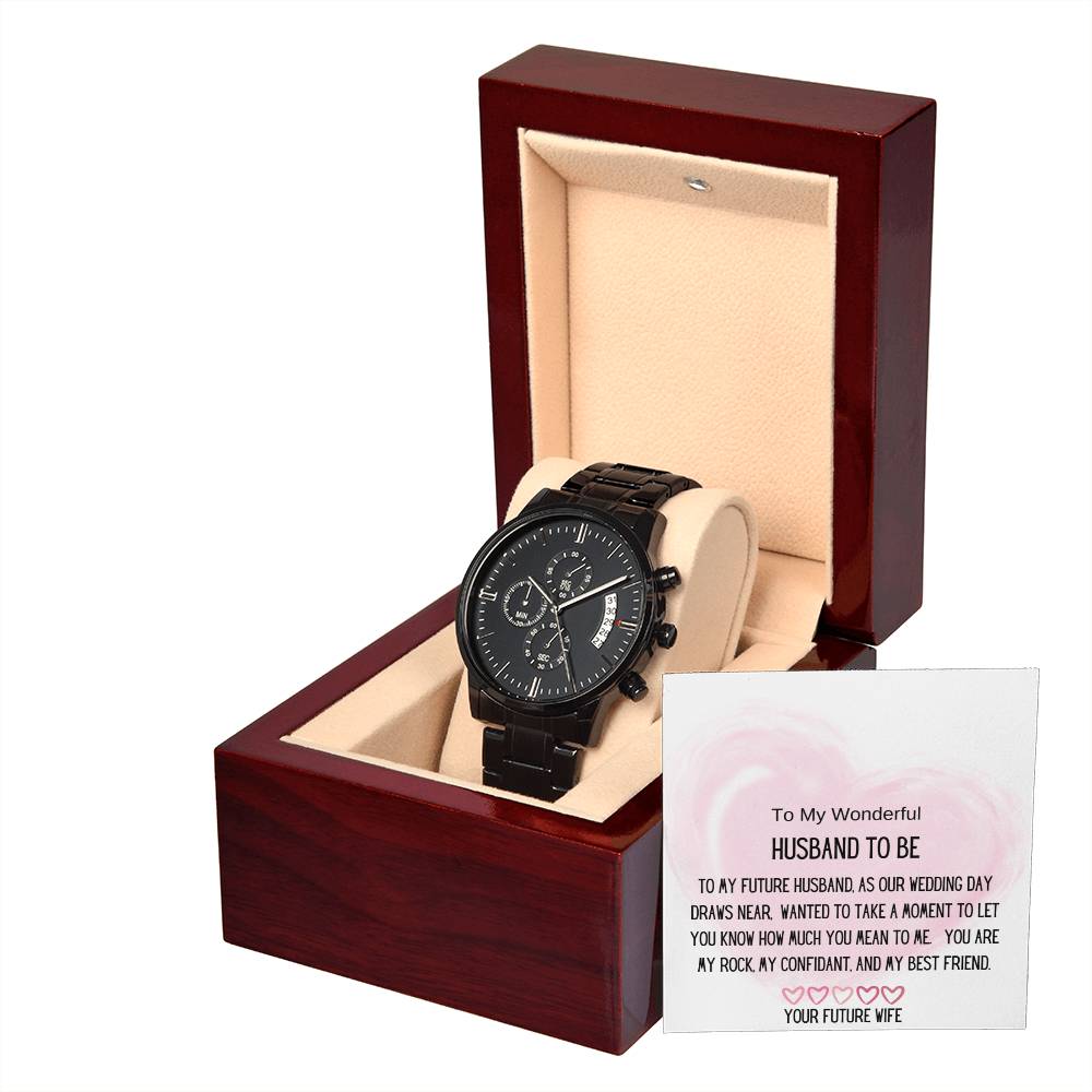 Gift for Husband To Be, Stylish Men's Black Chronograph Watch in a Box