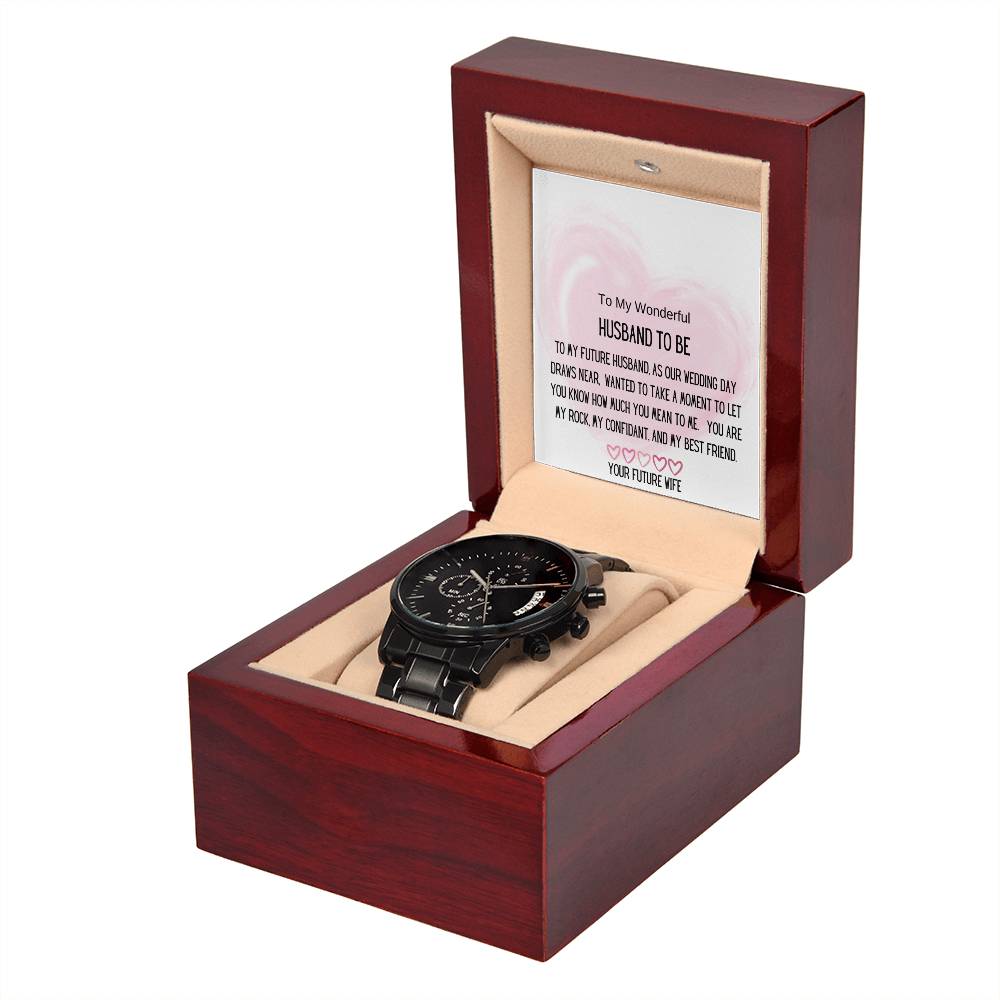 Gift for Husband To Be, Stylish Men's Black Chronograph Watch in a Box