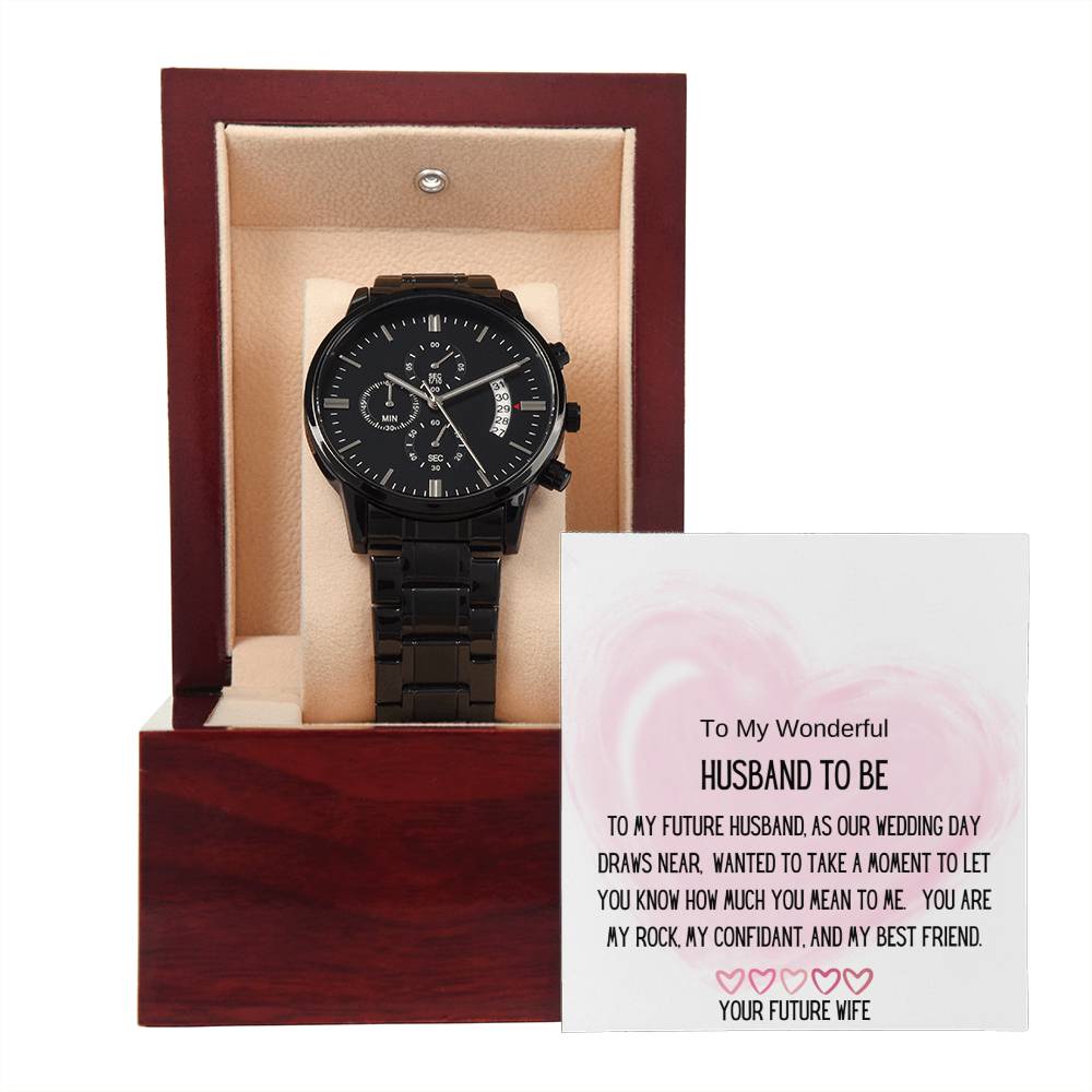 Gift for Husband To Be, Stylish Men's Black Chronograph Watch in a Box